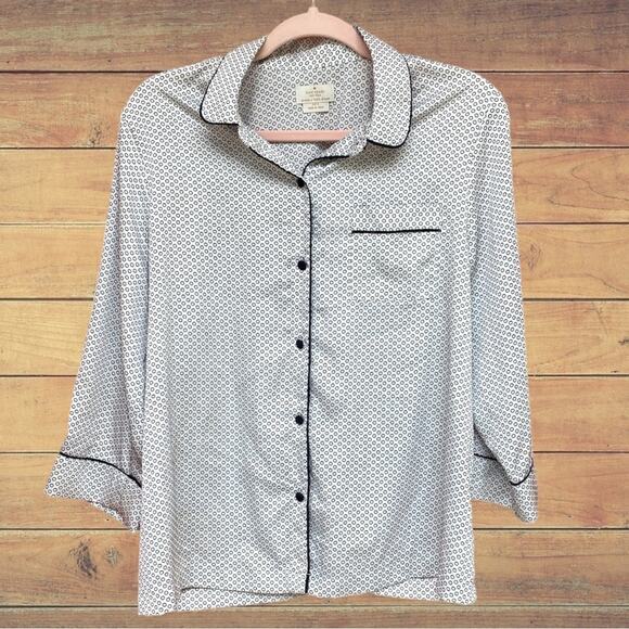 Ate Spade New York satin white and black circle dot button up pajama shirt - Picture 2 of 6